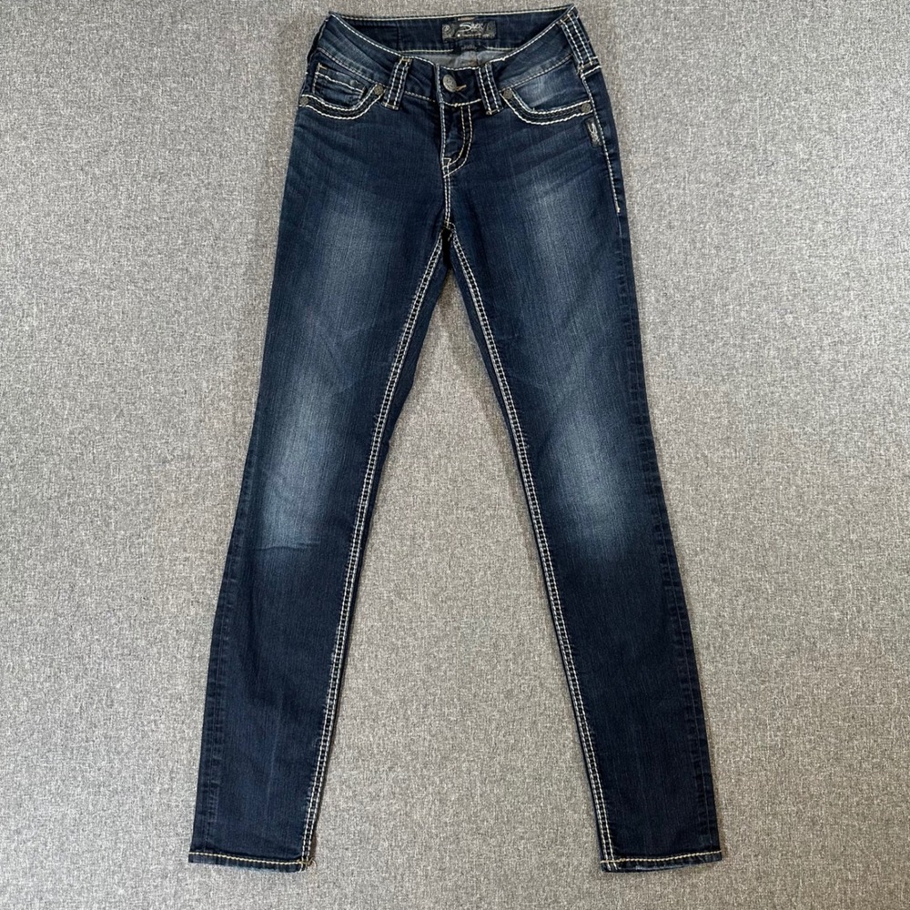 Silver Jeans Co Suki Skinny Womens 25x31 Dark Wash Denim Blue Mid Rise Y2K Flap